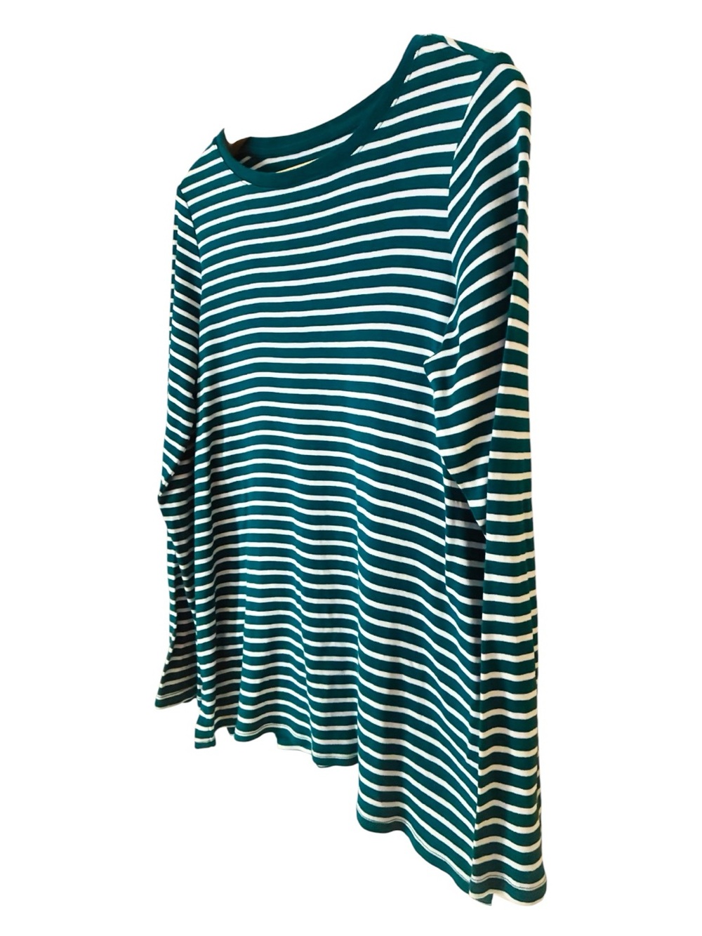 J. Jill Sz SMALL Jade Green White Striped Long-Sleeve Pima Cotton Crewneck Shirt - Picture 4 of 7
